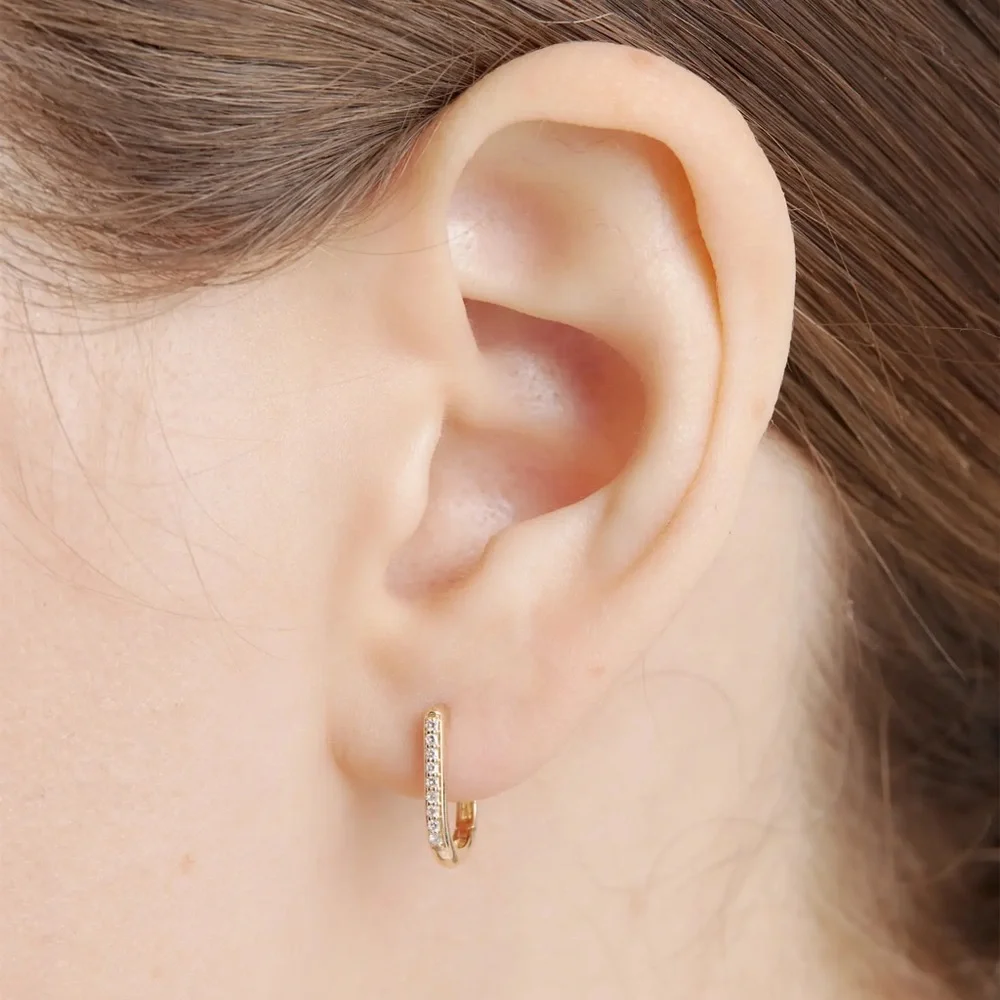 Quince 14K Gold Diamond Pave U Huggie Hoops - Picture 3 of 5